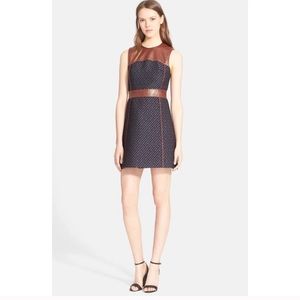 Theory Calvino Tweed and Leather Sheath Dress